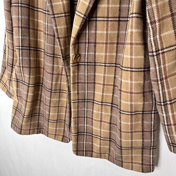 Fornia Shacket Blazer Jacket plaid one button neutral tan brown casual Small - Picture 4 of 6
